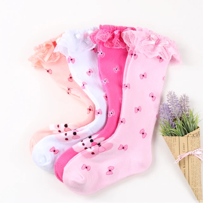 Bow print bunny knee high socks