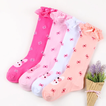 Bow print bunny knee high socks