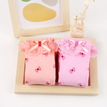 Bow print bunny knee high socks