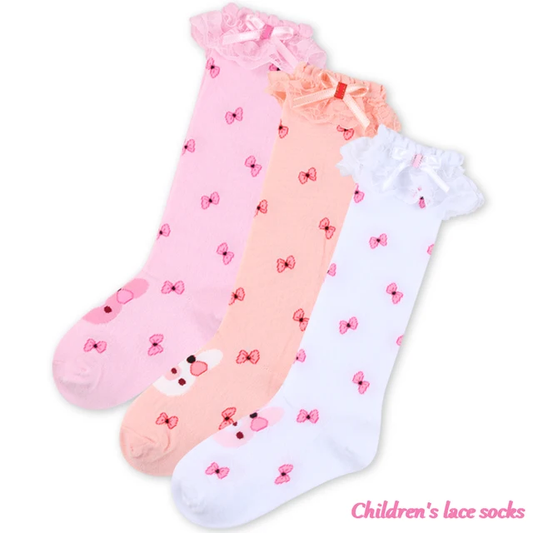 Bow print bunny knee high socks