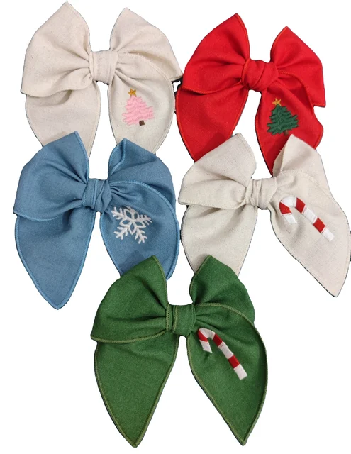 Christmas embroidered hair bows