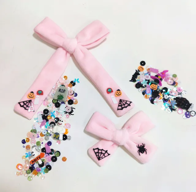 Pink Halloween velvet hair bows