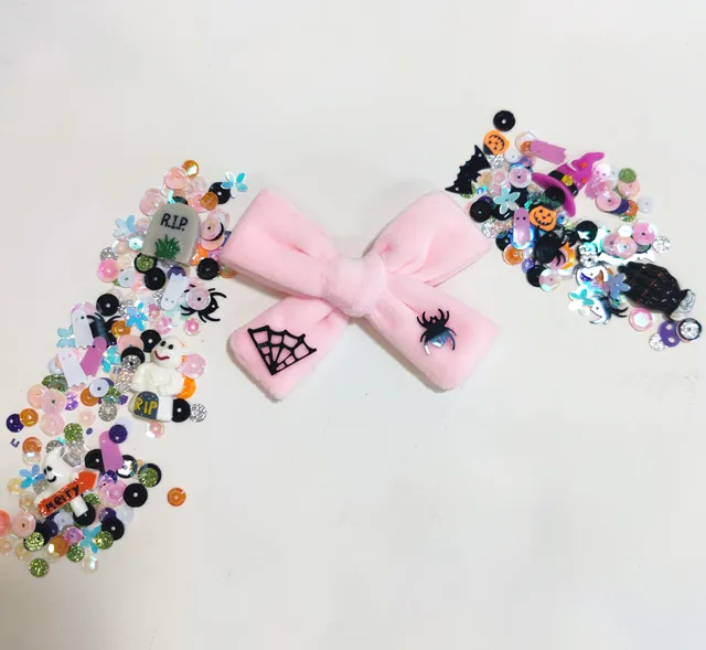 Pink Halloween velvet hair bows