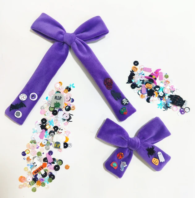 Pink Halloween velvet hair bows