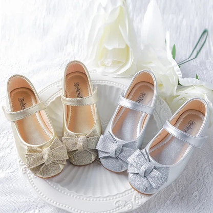 Metallic gllitter bow flats Silver and gold