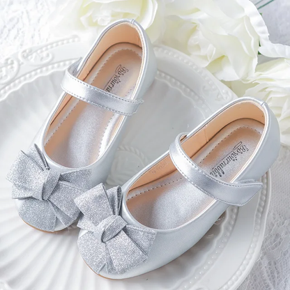 Metallic gllitter bow flats Silver and gold
