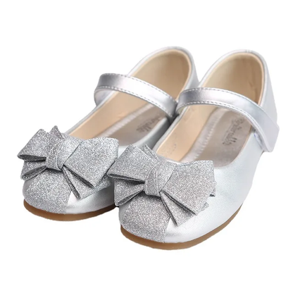 Metallic gllitter bow flats Silver and gold
