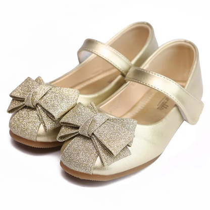 Metallic gllitter bow flats Silver and gold