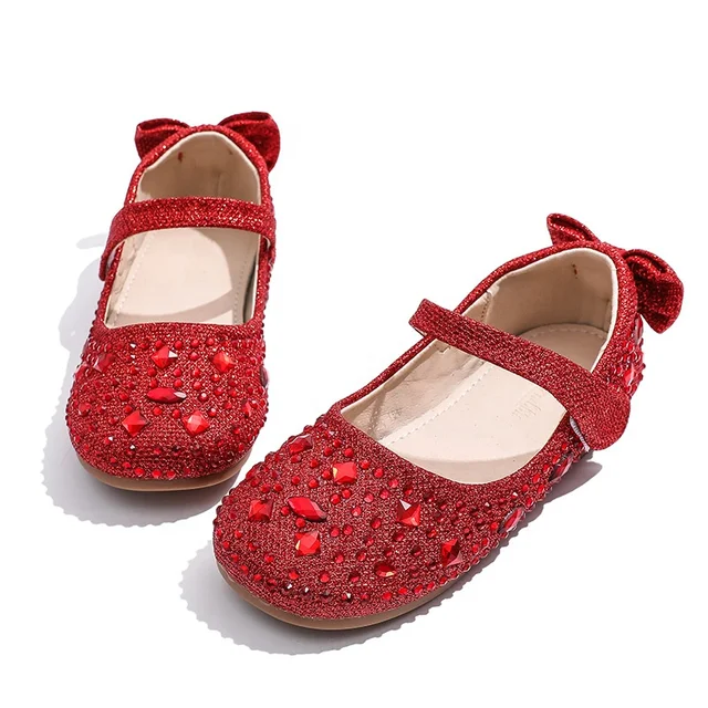 Rhinestone bow back party flats red, silver, gold