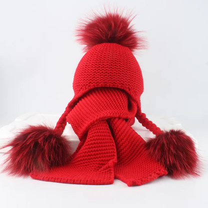 Triple pom crochet hat and scarf set
