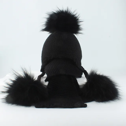Triple pom crochet hat and scarf set