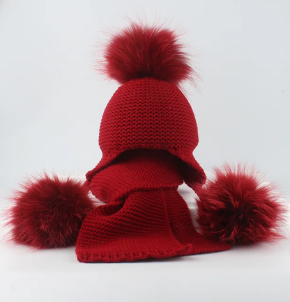 Triple pom crochet hat and scarf set