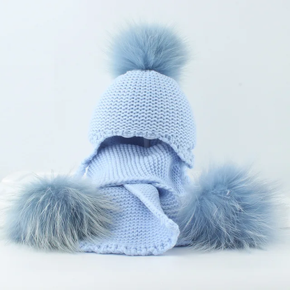 Triple pom crochet hat and scarf set