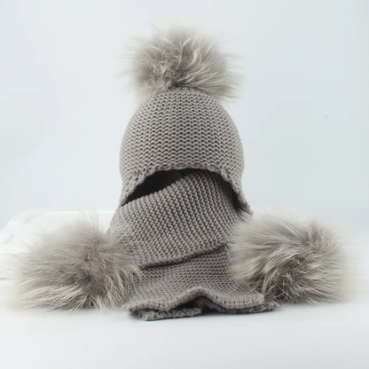 Triple pom crochet hat and scarf set