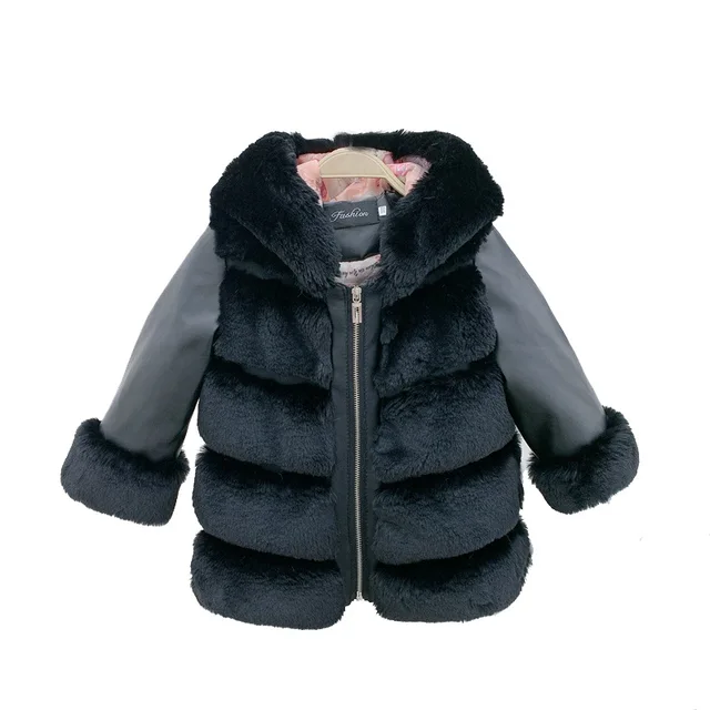 Mixed media fur and faux leather hooded coat