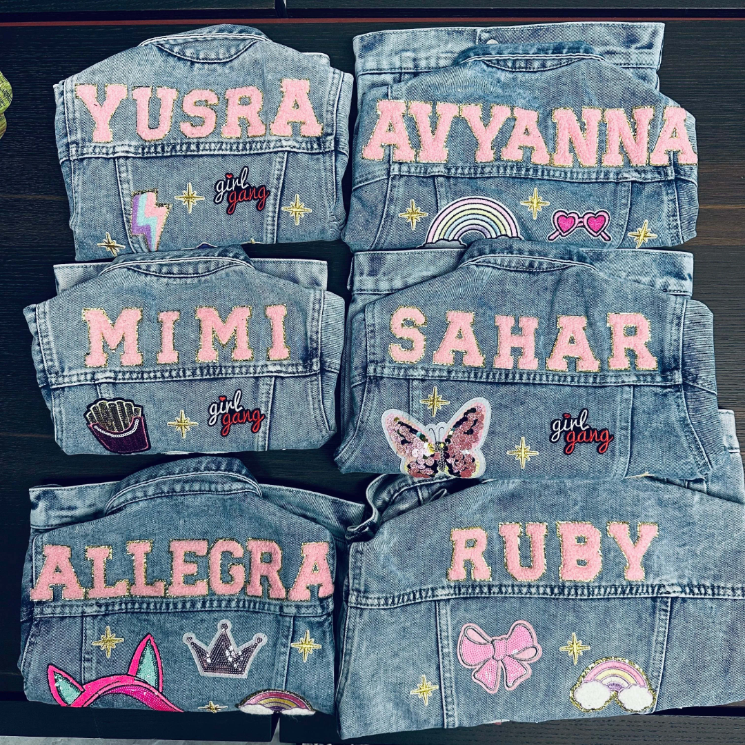 Personalized denim jacket chenille patches