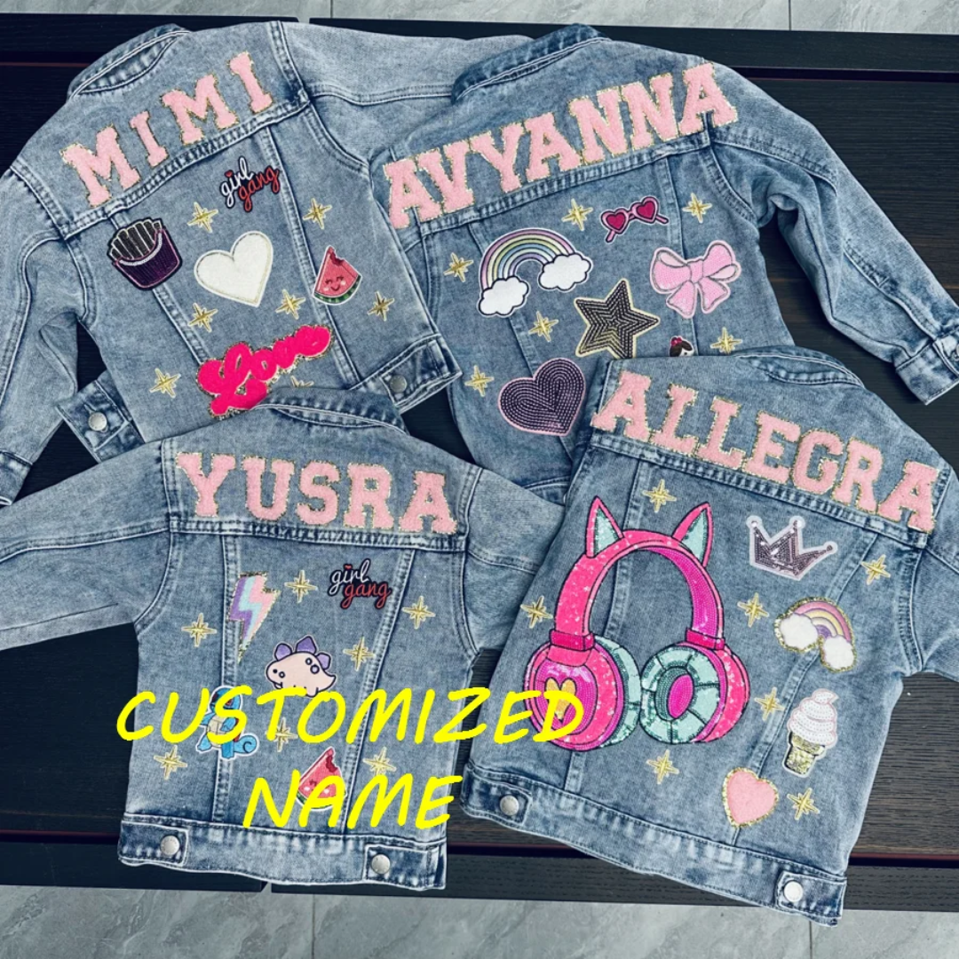 Personalized denim jacket chenille patches