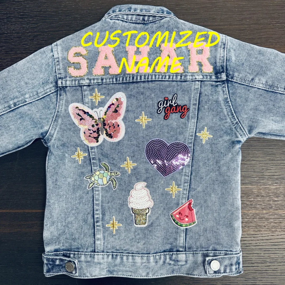 Personalized denim jacket chenille patches