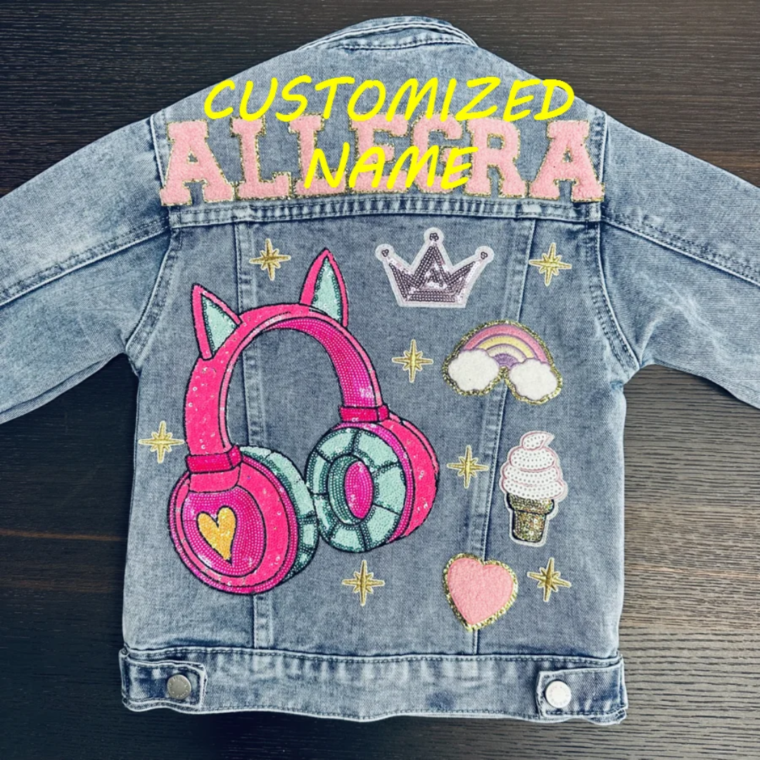 Personalized denim jacket chenille patches
