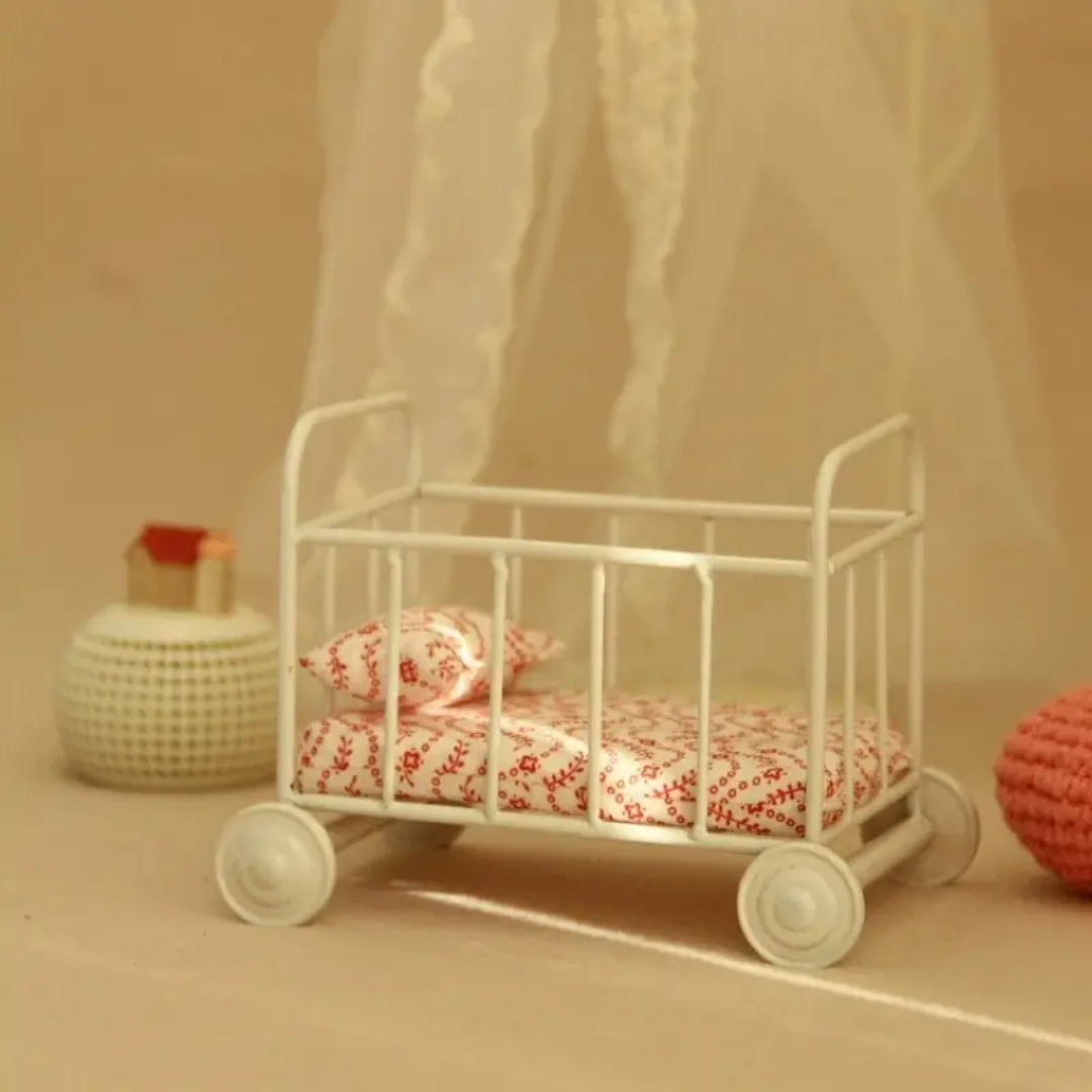 Maileg Mouse 1/12 Scale Miniature Metal Wheeled Crib