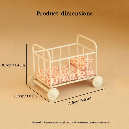 Maileg Mouse 1/12 Scale Miniature Metal Wheeled Crib