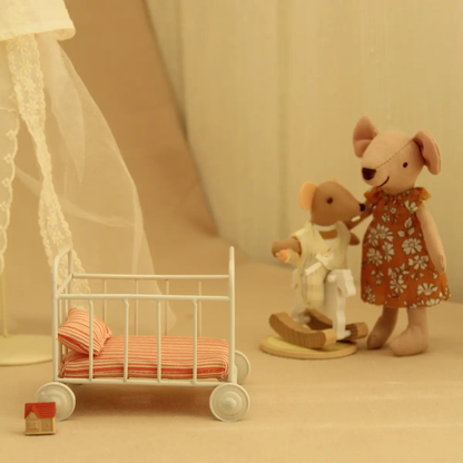 Maileg Mouse 1/12 Scale Miniature Metal Wheeled Crib