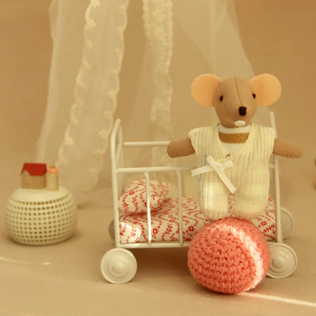 Maileg Mouse 1/12 Scale Miniature Metal Wheeled Crib