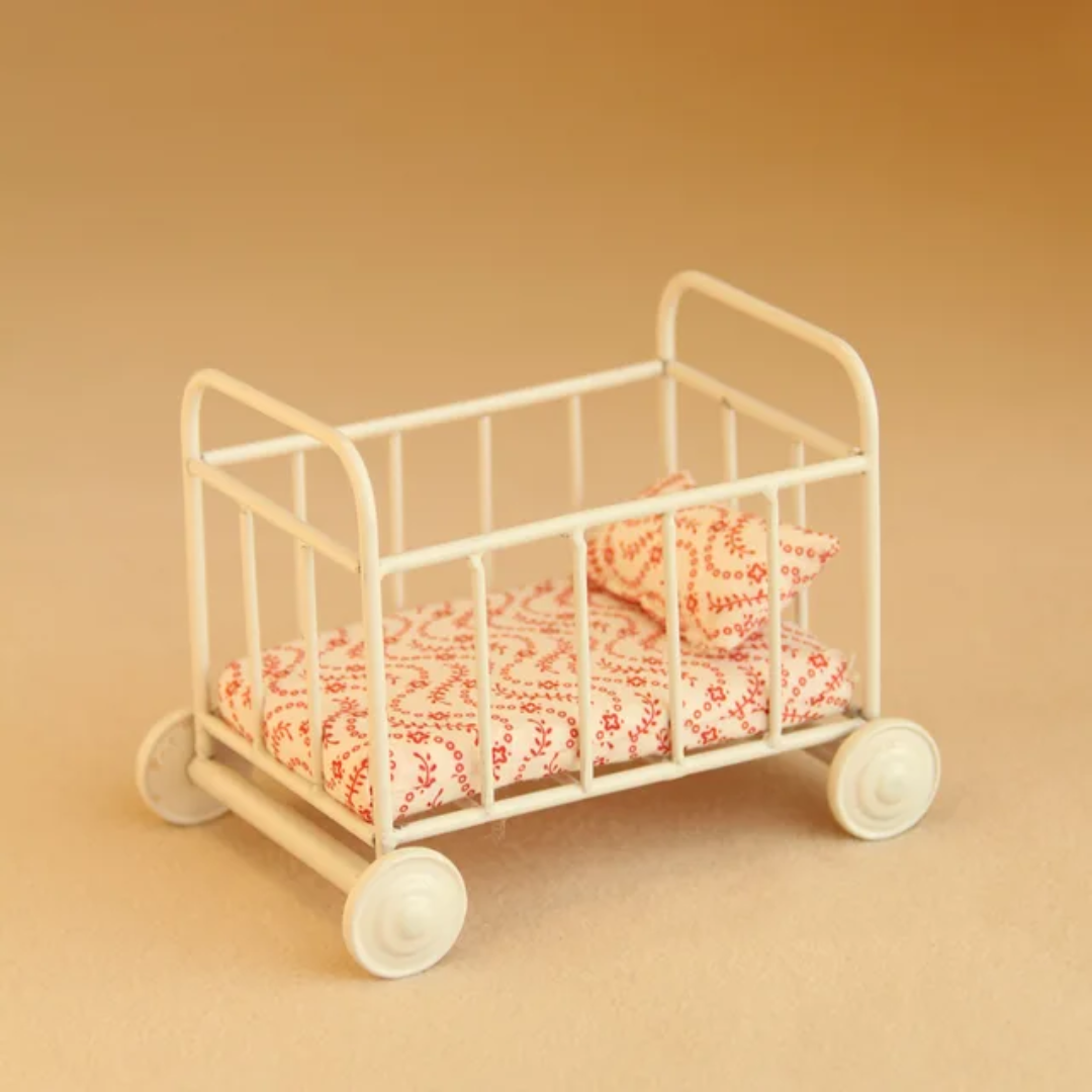 Maileg Mouse 1/12 Scale Miniature Metal Wheeled Crib
