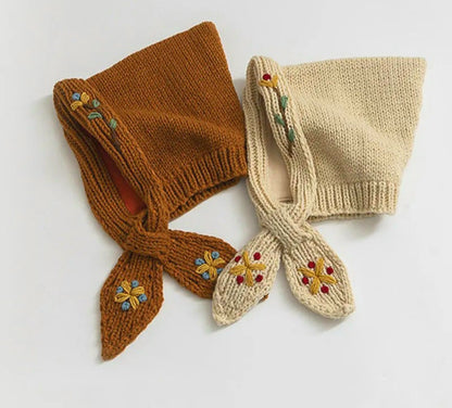 Crochet embroidered pixie hat bonnet