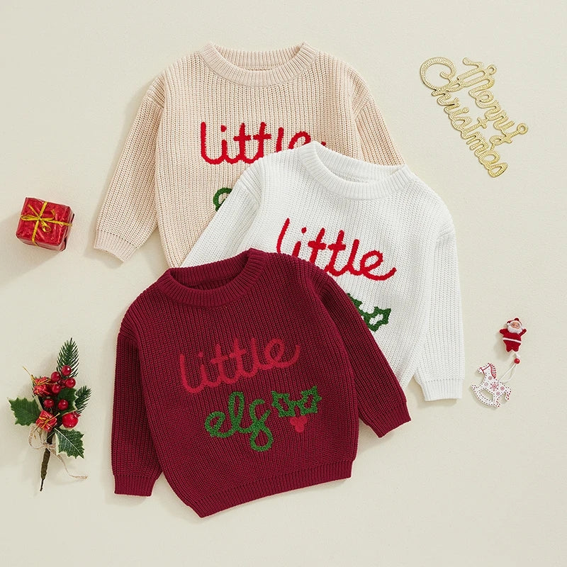 Christmas knit embroidered "little elf" sweaters unisex