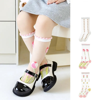Spring strawberry - tulips - bows mesh socks