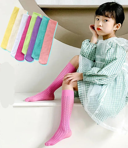 Pointelle bright knee high socks