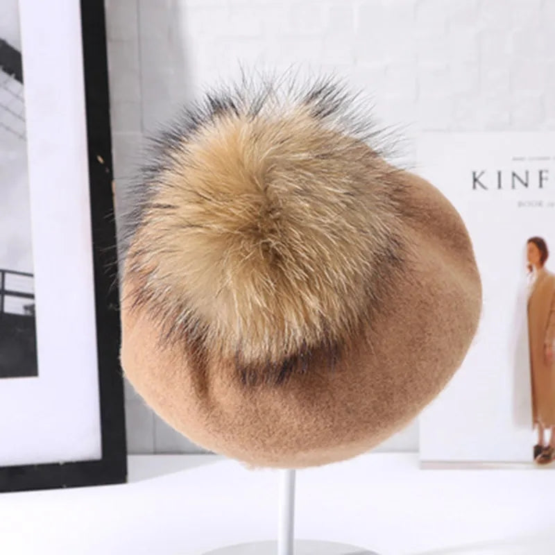 Fur pom beret (large pom)