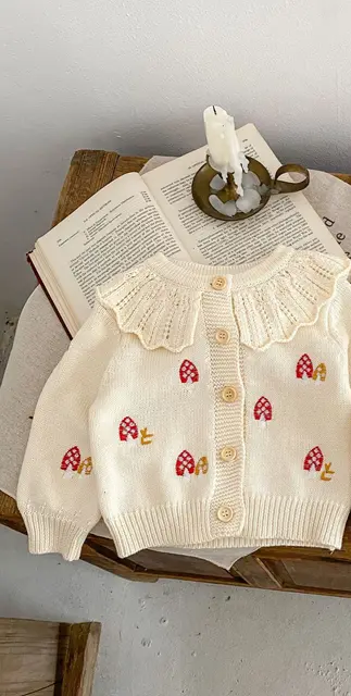 Mushroom embroidered cardigan with collar