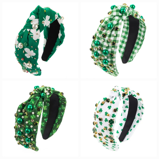 St Patrick's Day Shamrock Bling knot headband