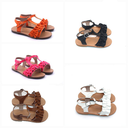 Adalynn Girls Ruffle Leather Sandal