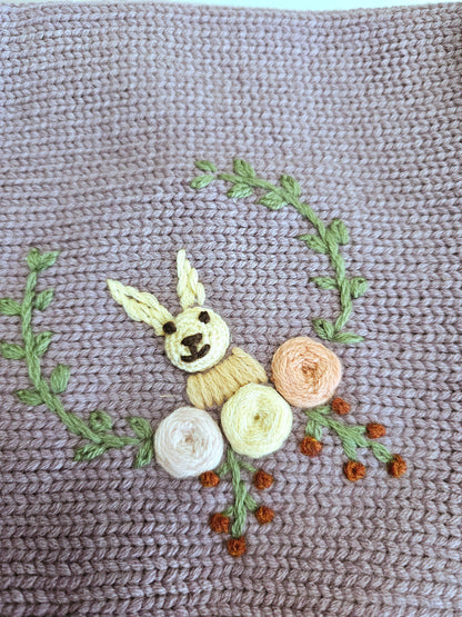 Bunny floral hand embroidered bonnet