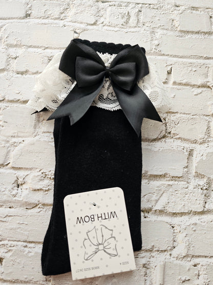 Double bow lace knee high socks
