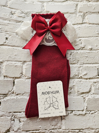 Double bow lace knee high socks