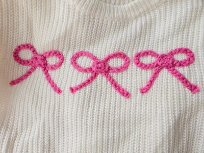 Bow knit embroidered sweater