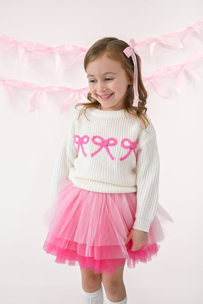 Bow knit embroidered sweater