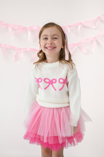 Bow knit embroidered sweater