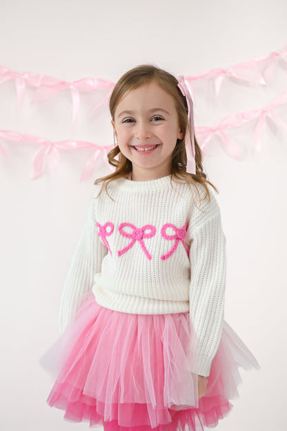 Bow knit embroidered sweater