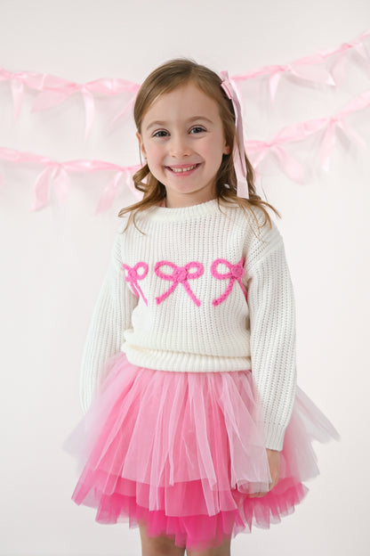 Bow knit embroidered sweater