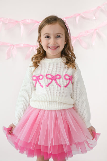 Bow knit embroidered sweater