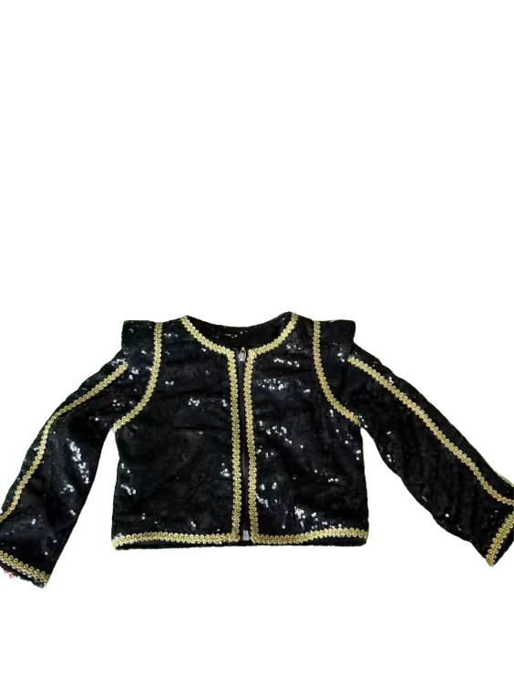 Kpop black gold cropped sequin jacket