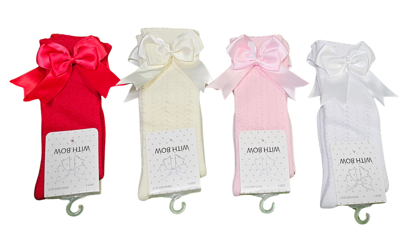 Double bow crochet knee high socks RTS