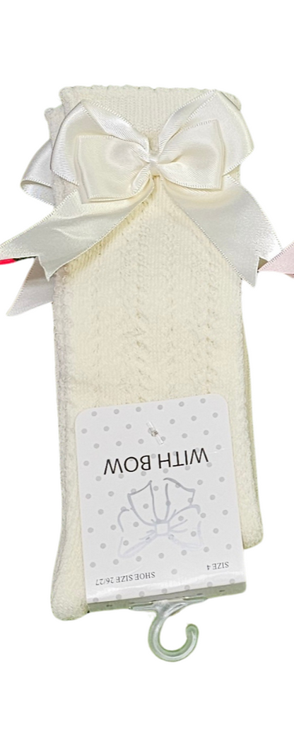 Double bow crochet knee high socks