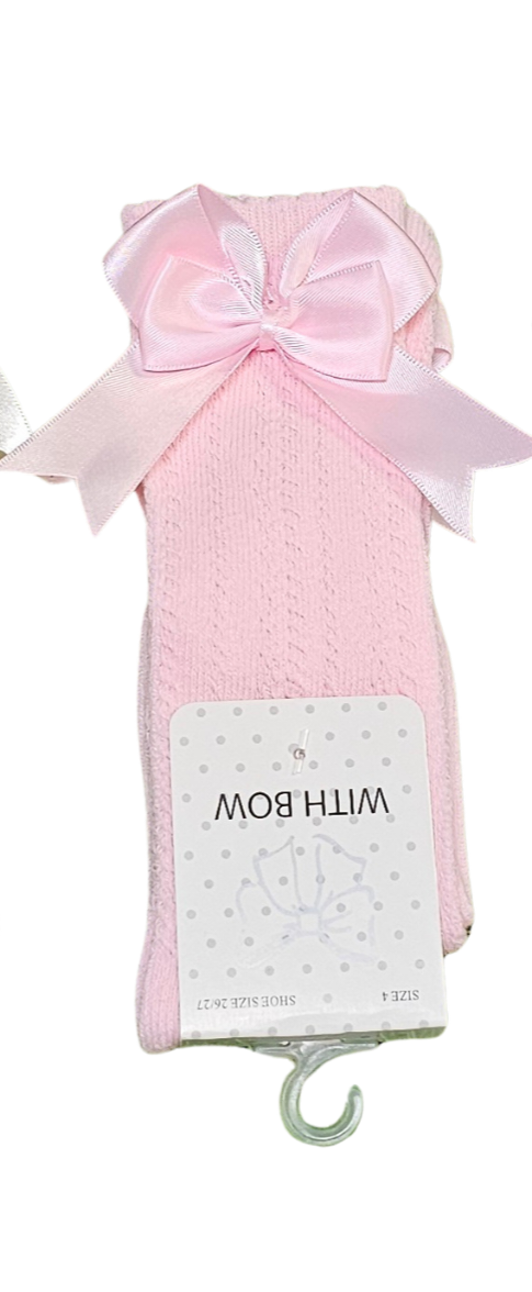 Double bow crochet knee high socks RTS