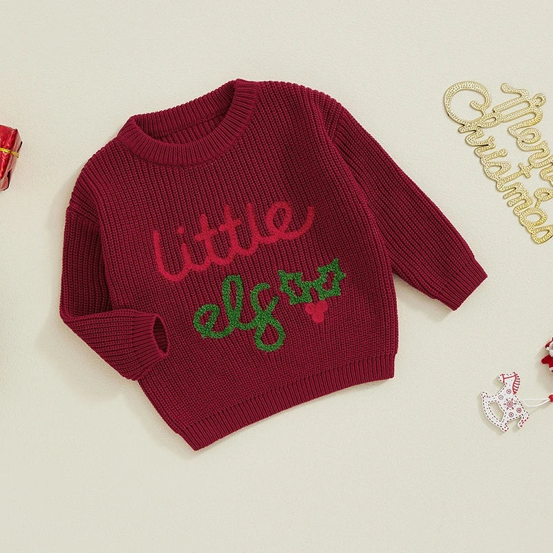 Christmas knit embroidered "little elf" sweaters unisex